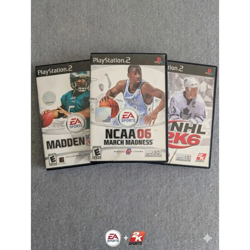 PS2 Sports Game Bundle NCAA 06 March Madness Madden NHL 2K6 CIB Tested Complete